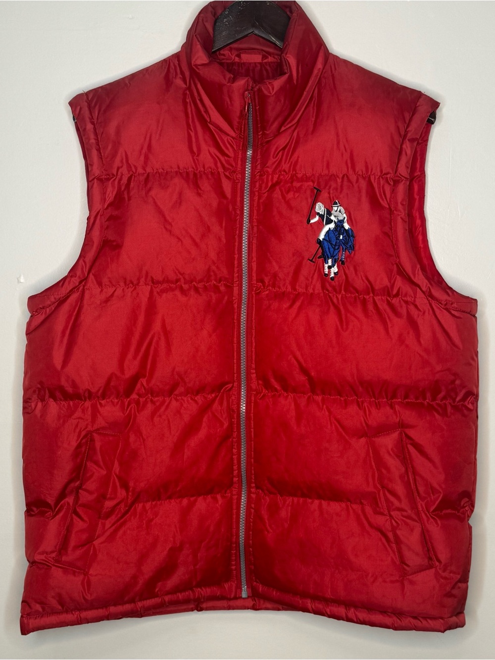 US Polo Assn Red Puffer Vest Big Pony Logo Full Zip Sz M